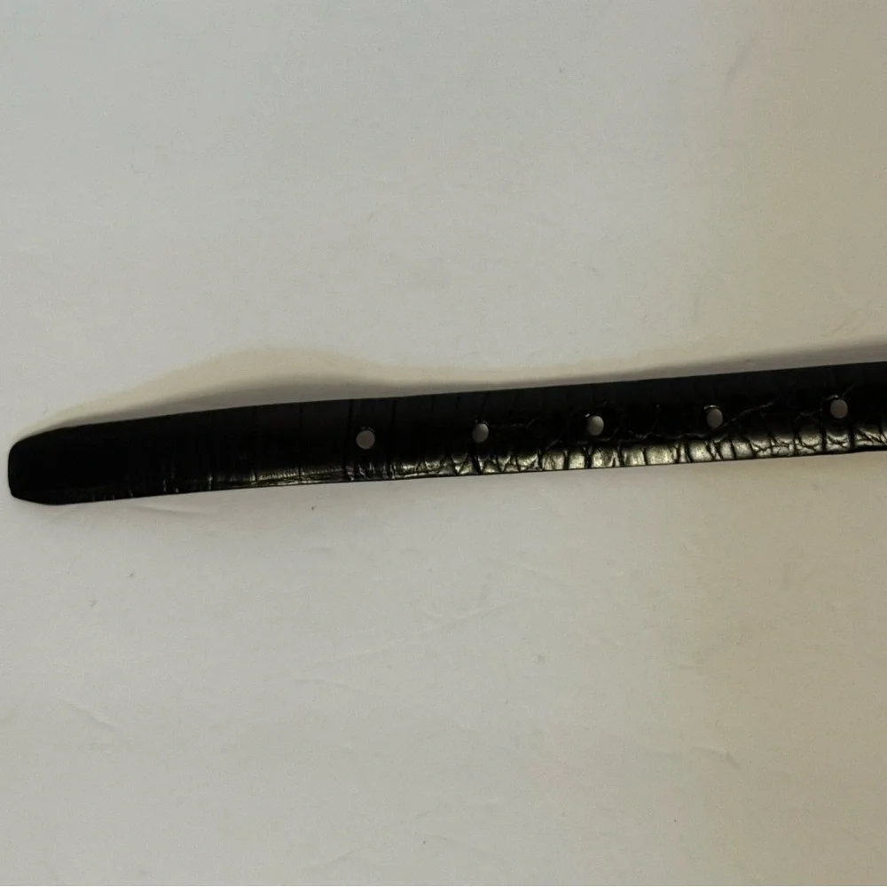 LAUREN RALPH LAUREN LRL BELT BLACK LEATHER CROC LOOK SILVER TONE BUCKLE SKINNY S